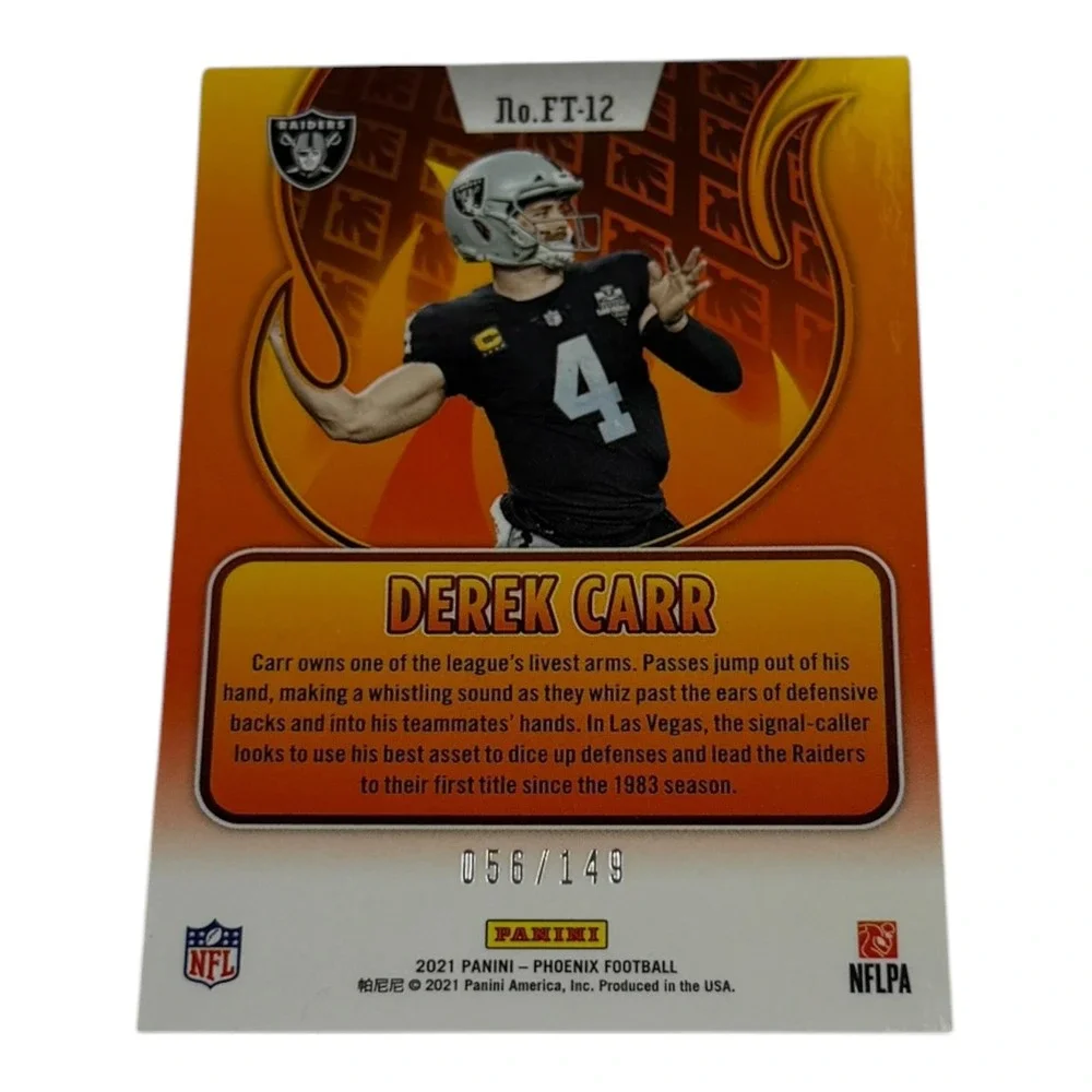 2021 Panini Phoenix Flame Throwers‎ Derek Carr Teal /149 Las Vegas Raiders FT-12